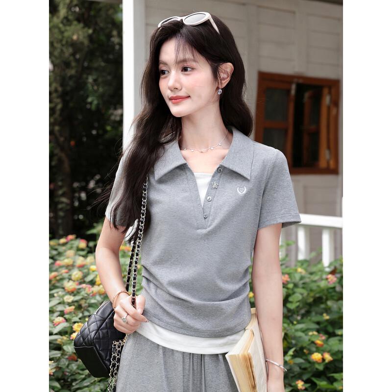 Women s Slim Fit Polo Collar Short Sleeve T-shirt L