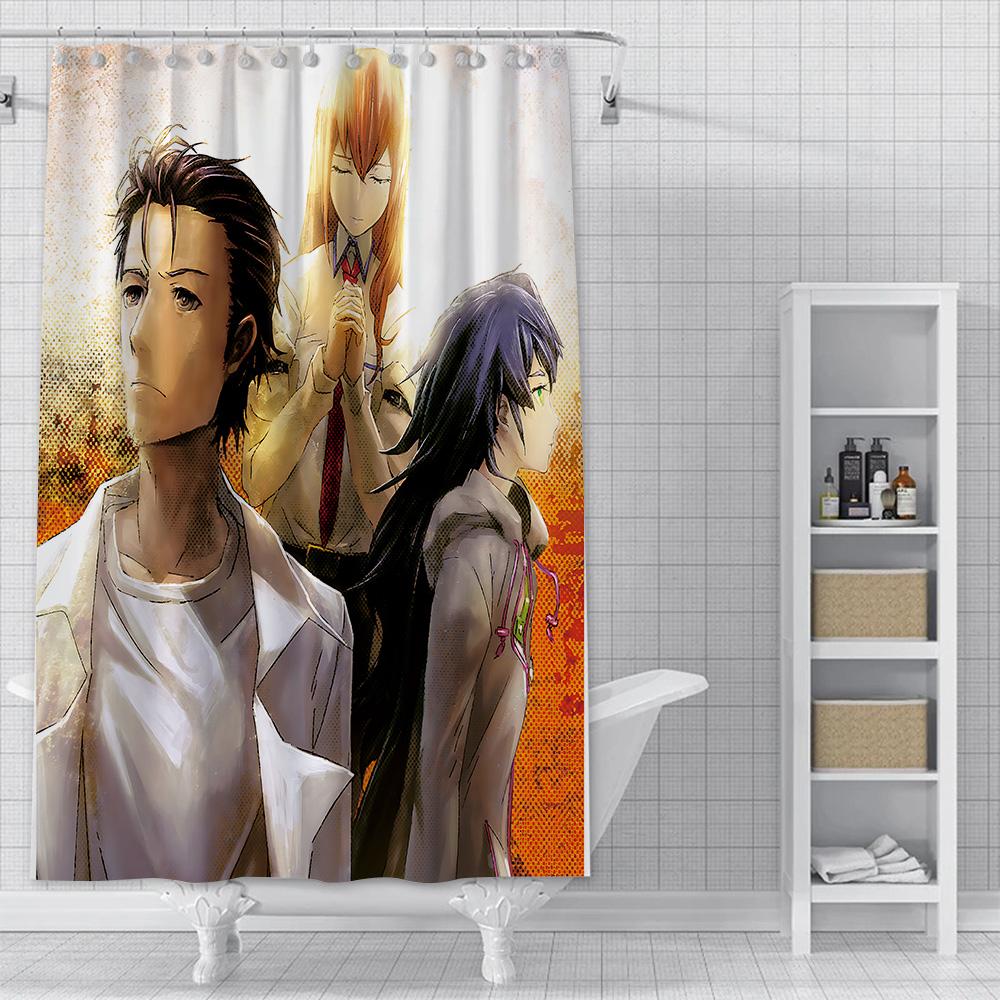 Anime Steins Gate Shower Curtain Waterproof Polyester Fabric Paint Colorful Bath Curtains Home Bathroom Decor Curtain With Hook