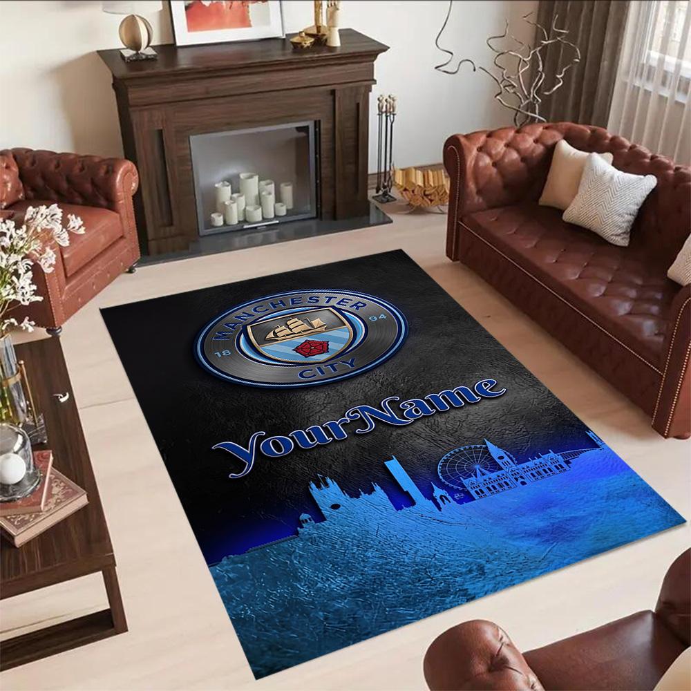 Manchester City Customized Name Area Rug Design for Decorate room Entryway Dining Room Balcony Antislip Carpet Decorate Offices Gift for Festivals