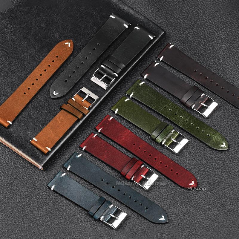 Handmade Retro Oil Wax Genuine Leather Watchbands Quick Release Calfskin Watch Strap Red Brown 18mm 20mm 22mm Replacement Belt