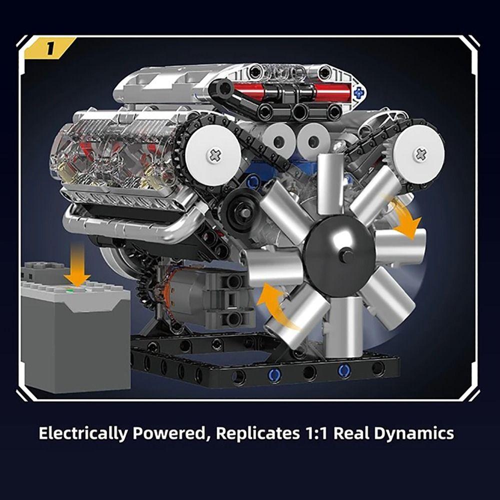 Motorized Simulation V8 Engine Building Block MOC Simulation Scale Model DIY Toys