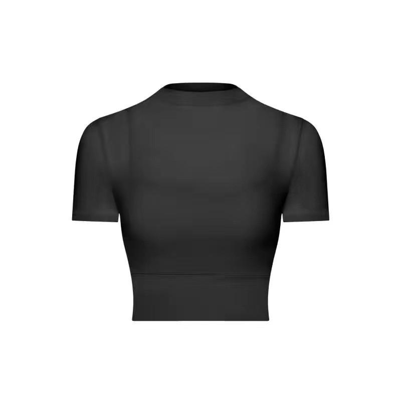 Womens Built-in Bra Yoga Set Top Short Sleeve Workout T-Shirt Pilates Running Fitness