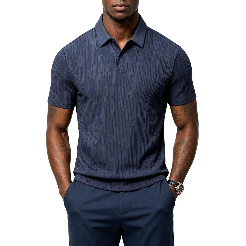 Men’s Short Sleeve Polo Shirt with Subtle Pattern Classic Fit Soft Knit Fabric Comfortable Collar Design