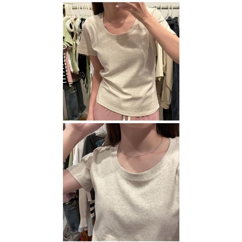 Summer Simple Round Neck Short Sleeve T Shirt Women Casual Slim Fit Tee Loose Fit Basic Top Student Trendy