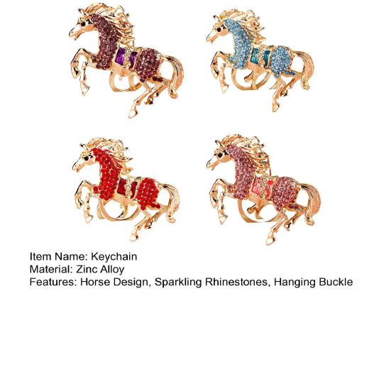 Wealth Horse Car Keyring Rhinestones-Encrusted 3D Zodiac Horse Design Key Chain Metal Charm Bags Keyring