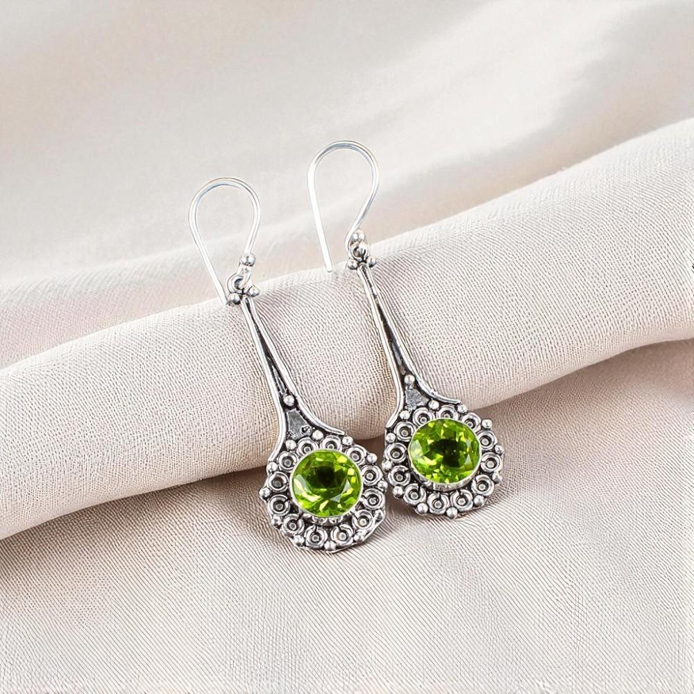 Peridot Gemstone 925 Sterling Silver Jewelry Handmade Drop/Dangle Earrings 2.52" EE-77-3