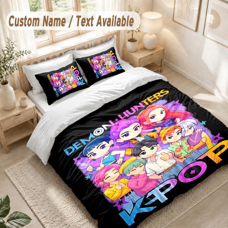 Kpop Demon Hunters Bettwäsche-Set, 1 Bettbezug & 2 Kissenbezüge Weich Bequem Schlafzimmer Heimtextil Dekor