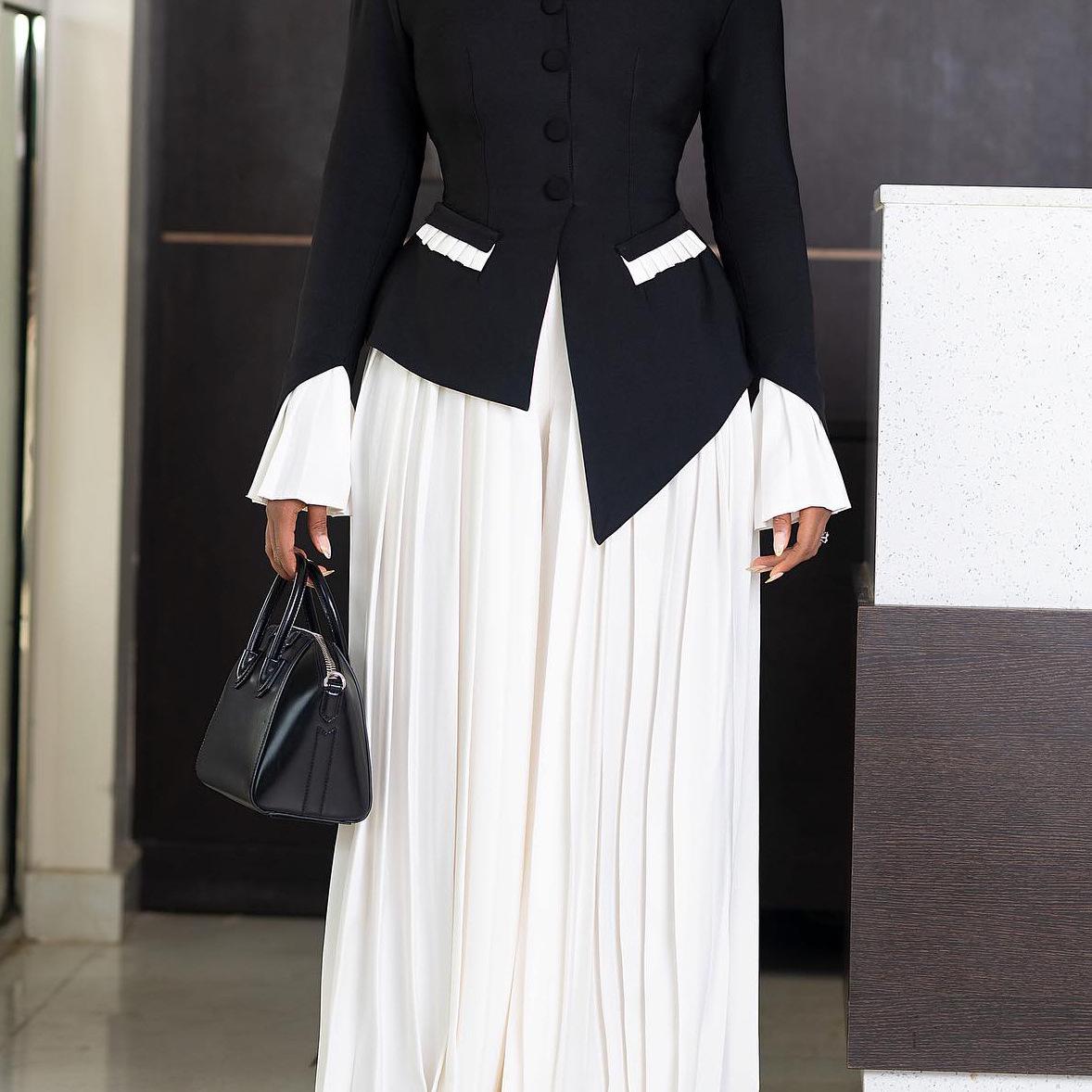 

New Fashion Bell Sleeve Top & Wide Leg Pants Two-Piece Set Small красный