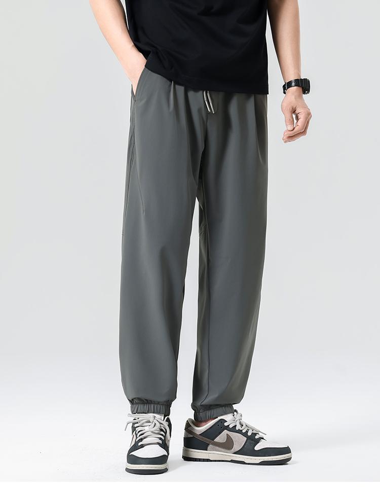 Free Stretch Ice Silk Summer Cool Casual Pants for Men, Loose and Ankle Tied Sports Pants, Sanitary Pants