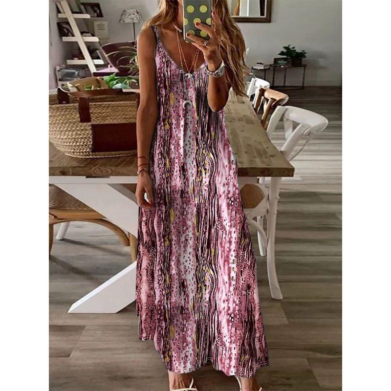 Europe and America Cross Border Export Summer Tide Sexy Women's Sling Vest Dress Print Sleeveless Long Dress Tall Slim Loose Slim Fit