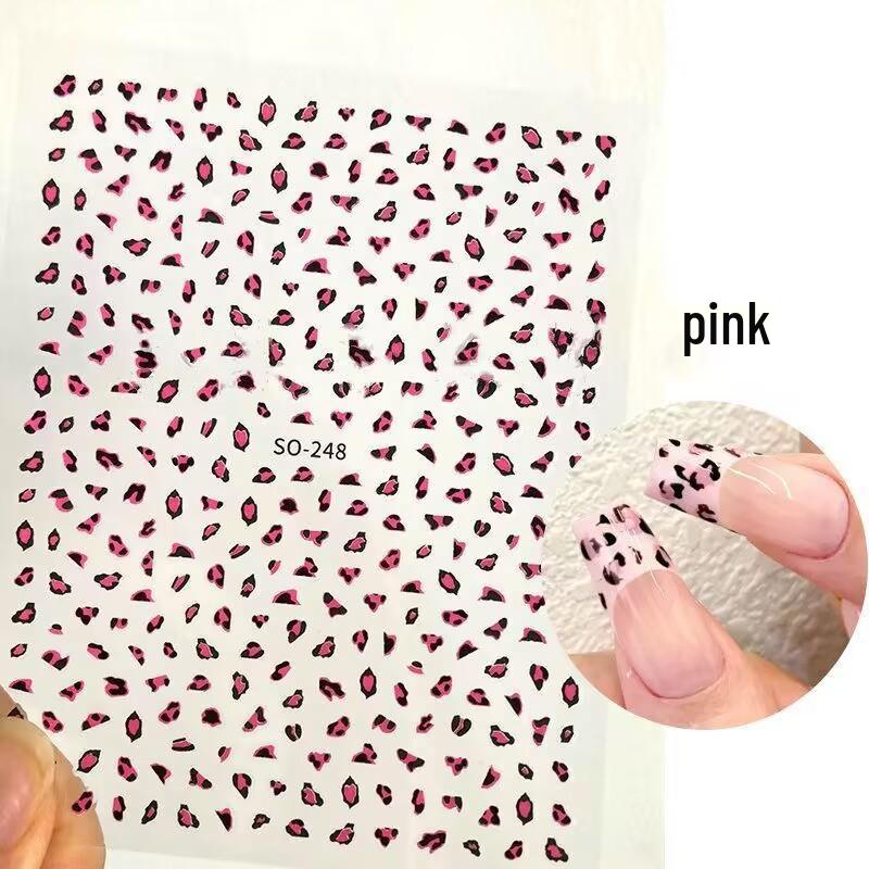 French Pink Leopard Print Nail Art Stickers - Autumn Brown & Caramel Cat Eye Leopard Design for Winter