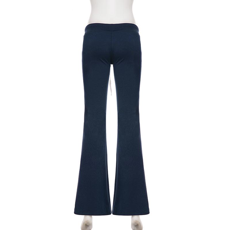 Pantalones de Moda de Tiro Bajo con Bloques de Color y Cordones - Casual y Cómodos