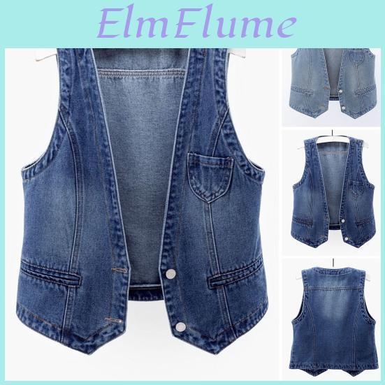 Sleeveless Denim Loose Ladies Vest V Neck Double Buttons Solid Color Vintage Firm Stitching Hip Hop Streetwear Lady Fall Spring Waistcoat