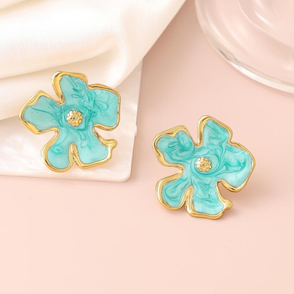French Enamel Drip Oil Earrings: Stainless Steel, Irregular, Titanium Women's Luxury