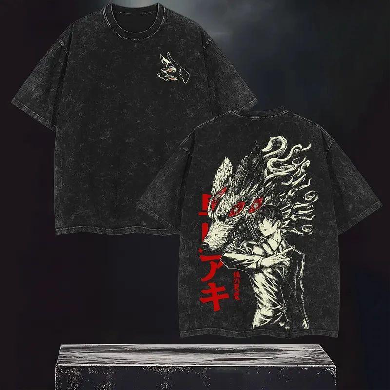 Manga Chainsaw Man Aki Hayakawa T-shirt Vintage Washed Oversized T Shirt Men Women Clothes High Quality Cotton Short Sleeve Tee L