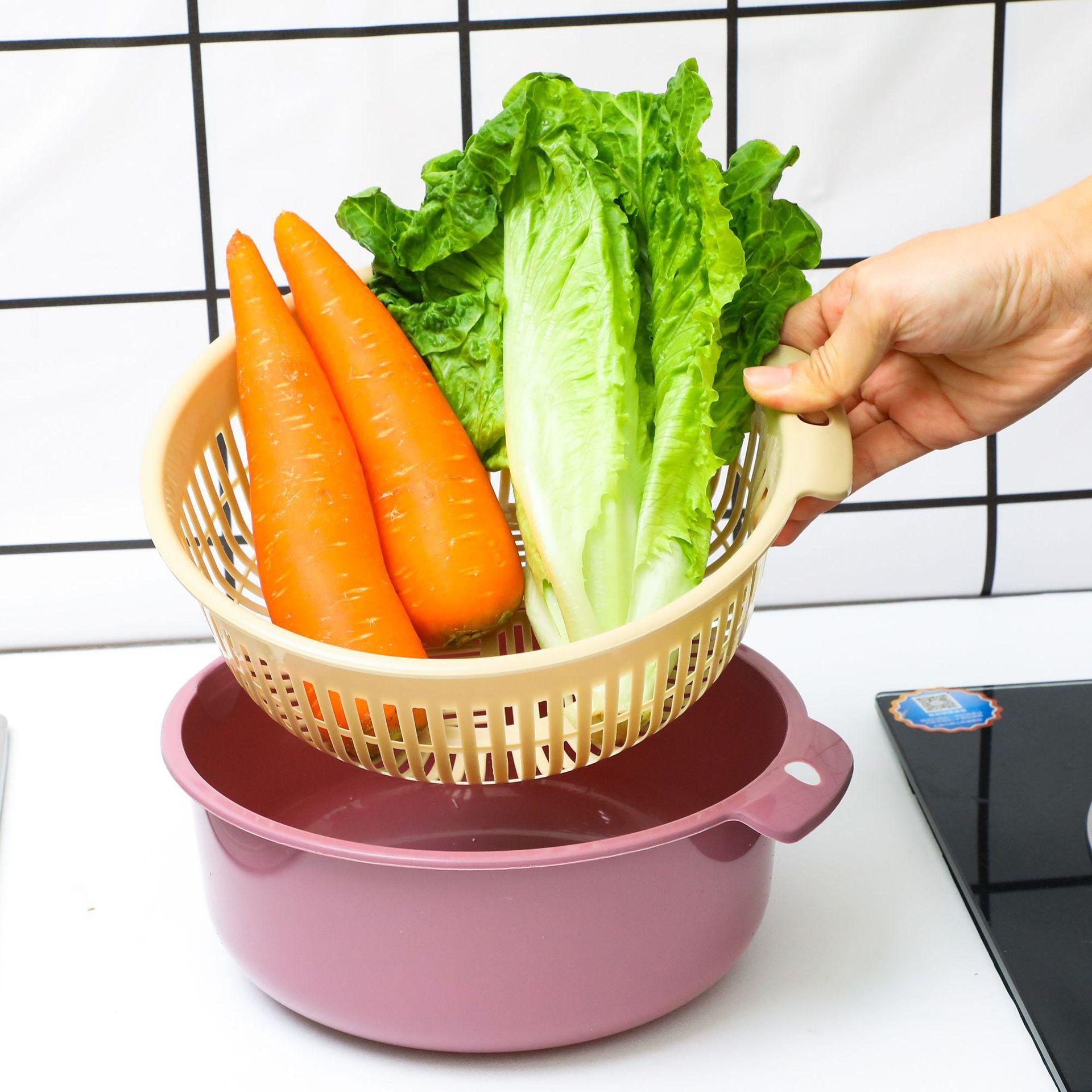 Утолщенная двойная круглая сливная корзина для мытья посуды Корзина для хранения на кухне Мытье овощей Мытье риса Корзина для мытья посуды Small фиолетовый