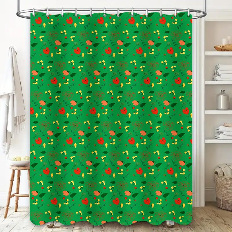 GAEGreen Pattern Shower Curtain, Bathroom Decor, Waterproof Fabric, Flower Print, Home Accessories Custom Size Available