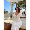 Summer New Beach Skirt Women Solid Sexy Knitted Hollow Beach Bikinis Swimsuit Outerwear Cover Up Sun-Protective Clothing