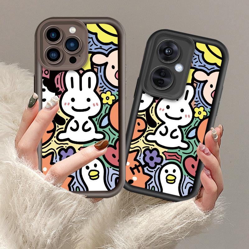 Cartoon White Rabbits Printed Fashion Case Flexible Soft Silicone TPU Shell Full Back Cover for iPhone Samsung