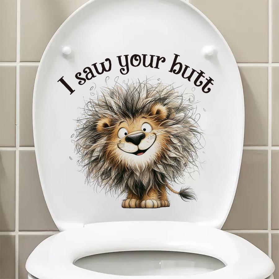 Adesivi Divertenti Cartone Animato Leone Piccolo con Capelli Disordinati per WC, Decorazione Carina Autoadesiva per Decorazione Serbatoio WC del Bagno