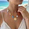 Bohemian Imitation Pearl Beaded Chain Necklace for Women Ocean Series Starfish Shell Conch Pendant Choker Beach Party Jewelry