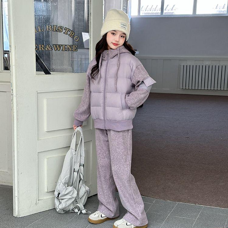 Girls  2025 Autumn/Winter Korean Style Down Suit - Velvet Thickened Two-Piece Set 140 cm