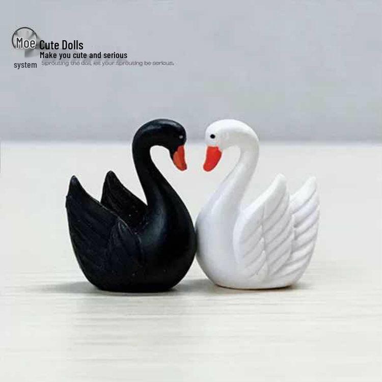 Anime Couple Black & White Swan Cake and Micro-Landscape Decoration Ornaments White Swan 2.5cm