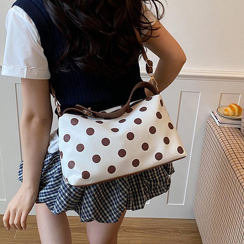 Yogodlns Borsa a tracolla a pois retrò alla moda Borsa a mano in PU di grande capacità Design a blocchi di colore squisito Borsa a spalla in pelle