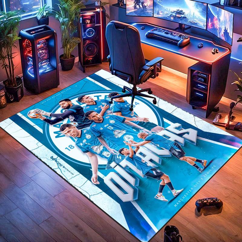 Football Team Player Collage Print Area Rug Non‑Slip Rectangular Floor Mat Soccer Fan Decor Rug for Gaming Room Bedroom Living Room