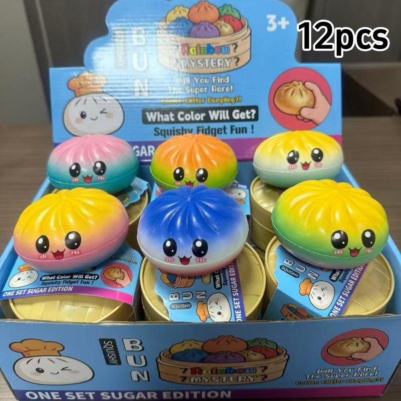 12PCS Slow Rising Steamed Bun Squishy Stress Buster Soft Simulation Baozi with Bamboo Steamer Sensory Fidget for Anxiety Relief