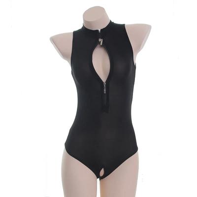 Anime Sexy One-Piece Jumpsuits Cosplay Costume Bikini Sukumizu Swimsuit Zipper Open Boobs Crotch Thin Women Bodysuit