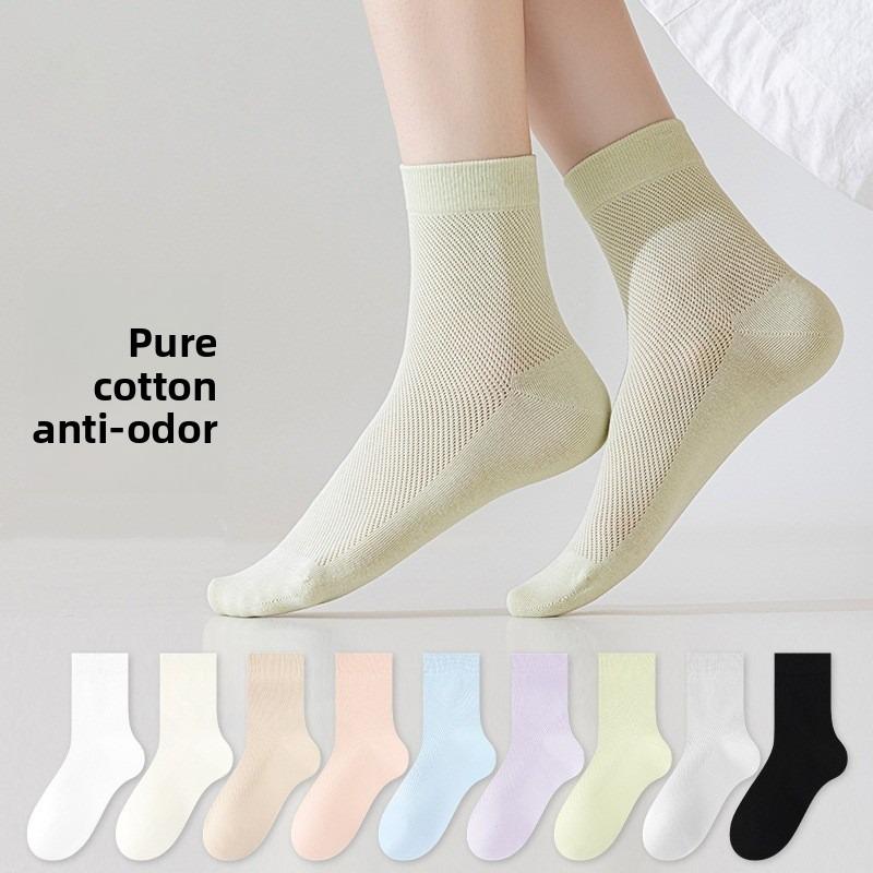 Spring and Summer Children's Thin Pure Cotton Anti-Odor Mid-Teenage Breathable Mesh All-Cotton Spring and Autumn Short Socks
