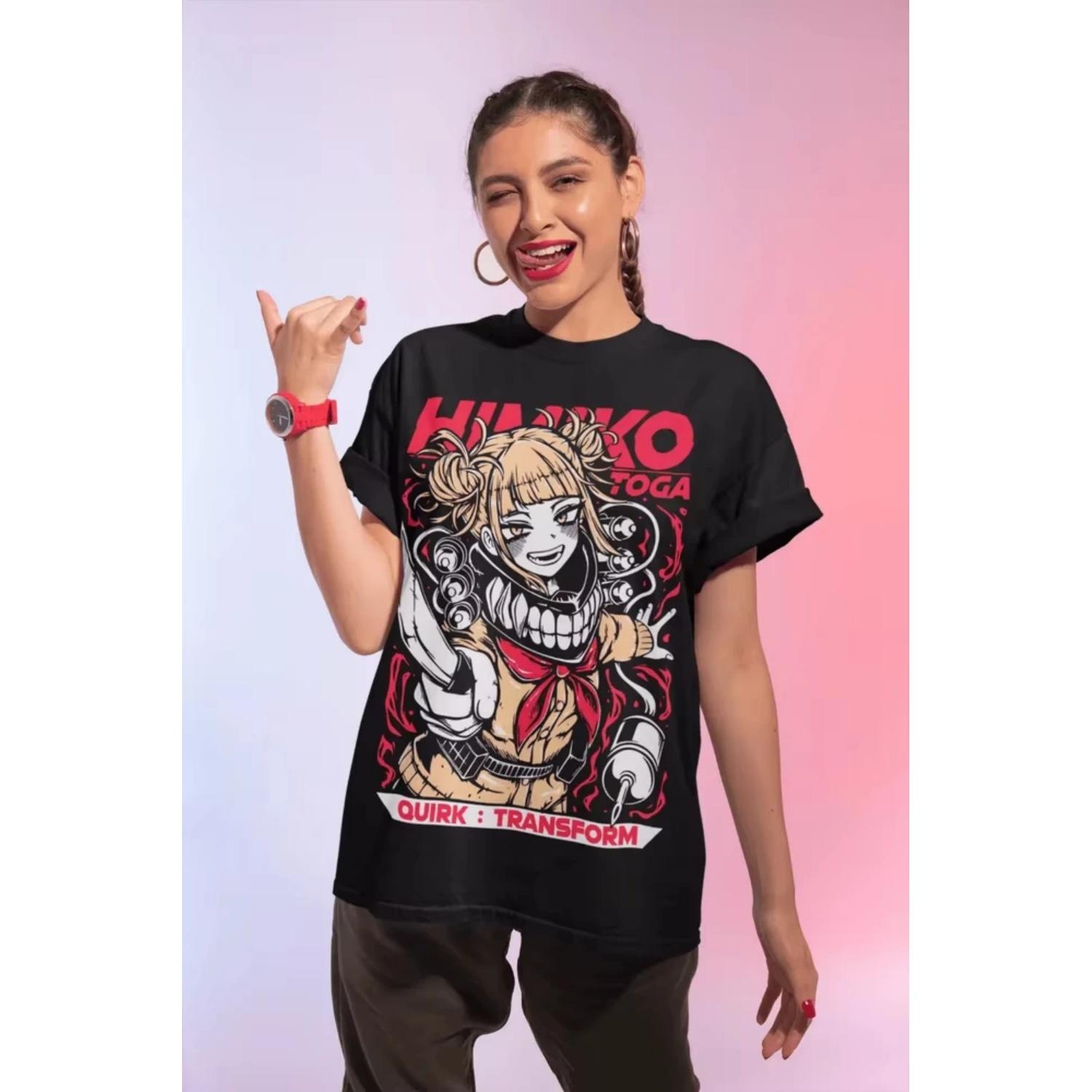 2026 New Himiko Toga T-Shirt HERO Izuku Midoriya Soft Kawaii Shirt Shirt Graphic T Shirt Oversized T Shirt Men Clothing Fashion S чёрный