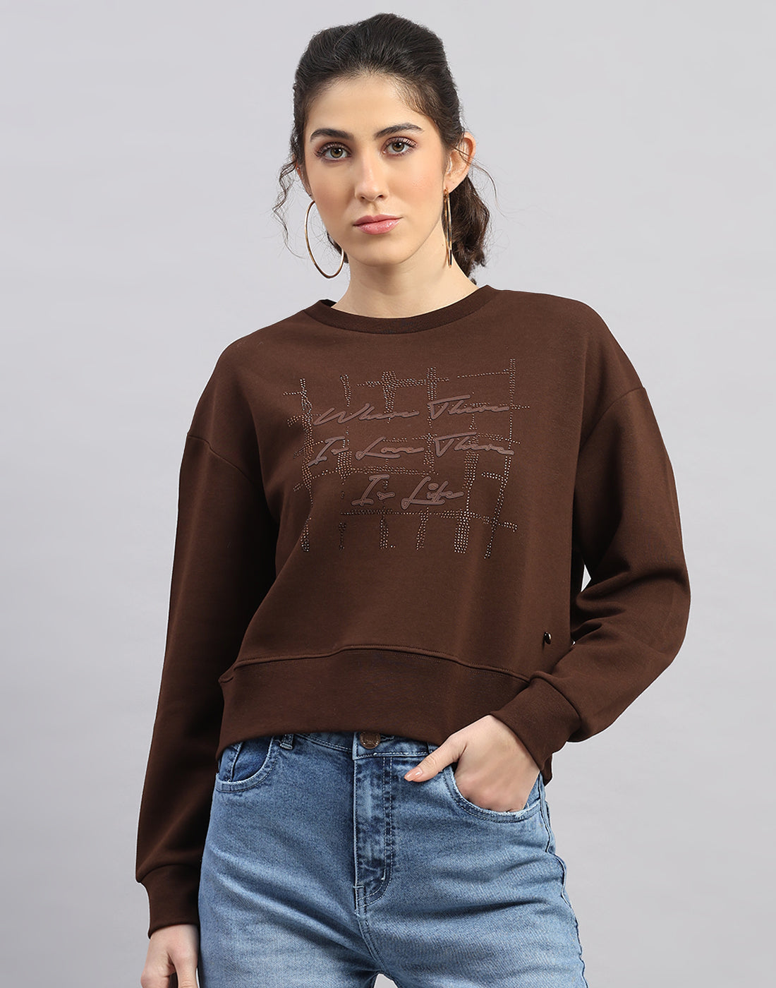 Monte Carlo Women Oversized Coffee Brown Sweatshirt M