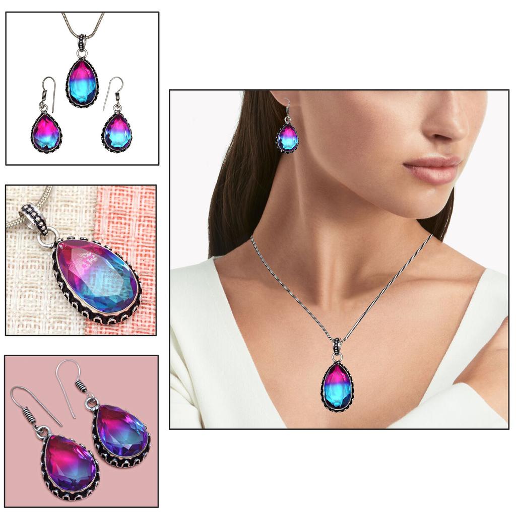 Tourmaline Set Gemstone Gift Wedding Party Bi-Color Pendant,Earring,Ring