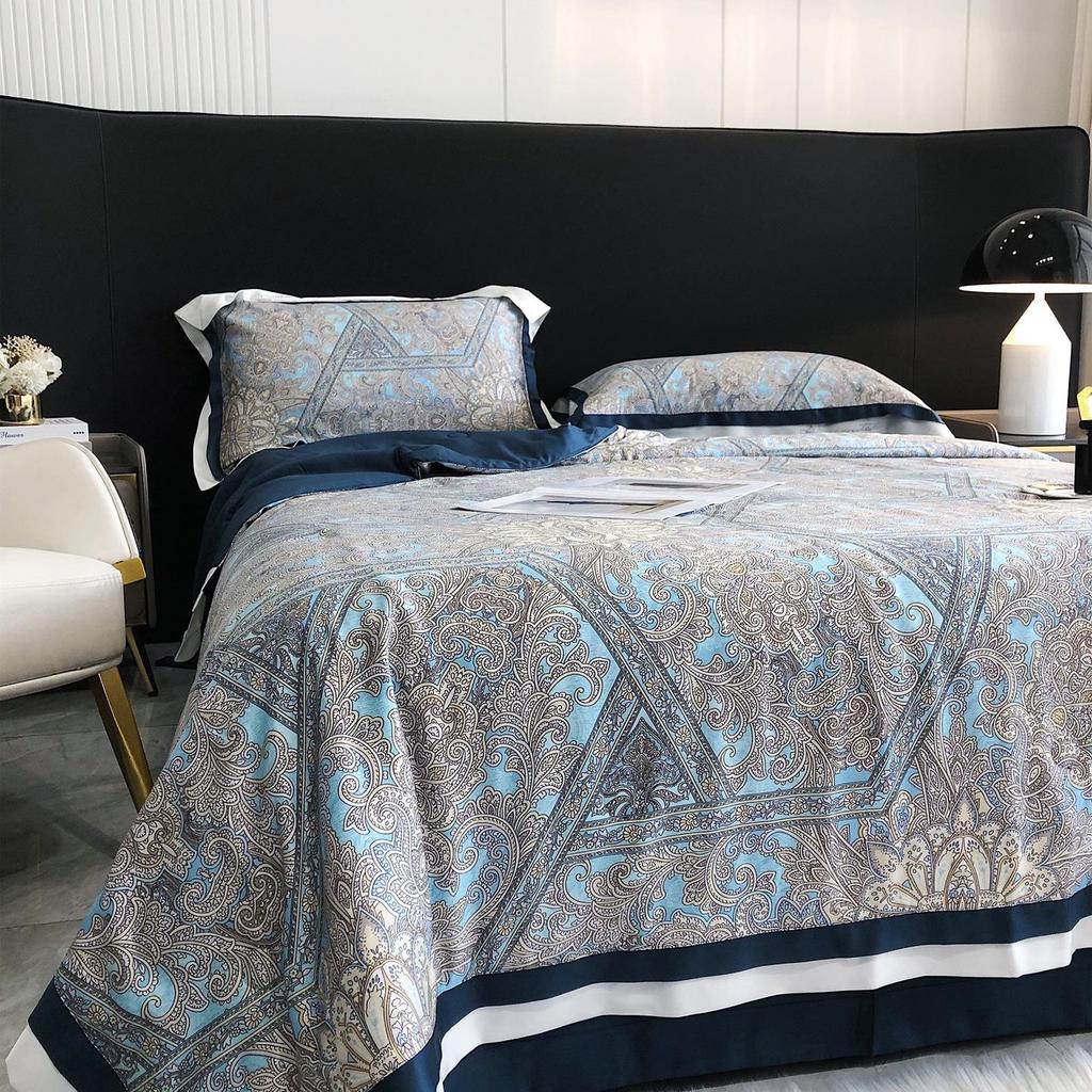 Luxurious European Tencel Brocade Summer Quilt Set: Cooling Ice Silk, Washable, Thin, Four Pieces for Air Conditioning.