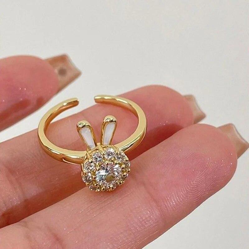 

Новое милое и динамичное регулируемое кольцо с вращающимся кроликом для женщин