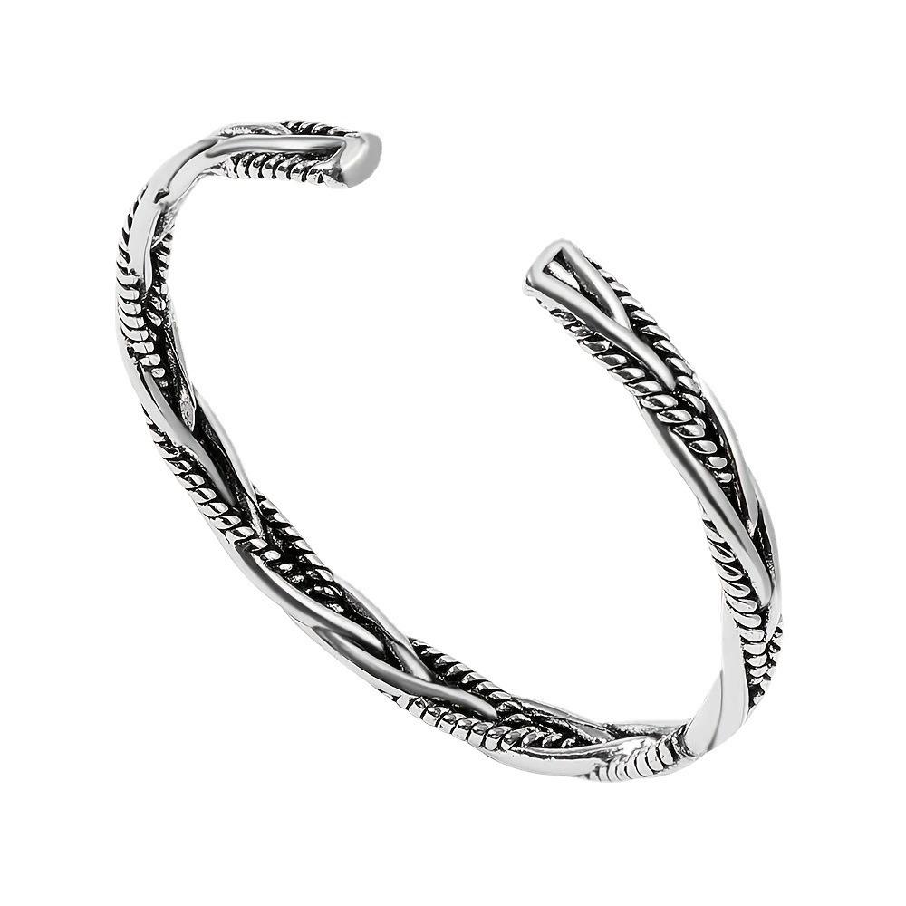 Hip-hop Personality Ancient Silver Weave Twist Opening Adjustable Bangles for Men Women Couple Retro Simple Jewelry Accessories