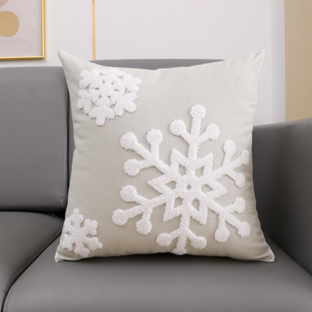 Modern Simple Home Snowflake Embroidered Cotton Pillow Christmas Living Room Sofa Sitting Cushion