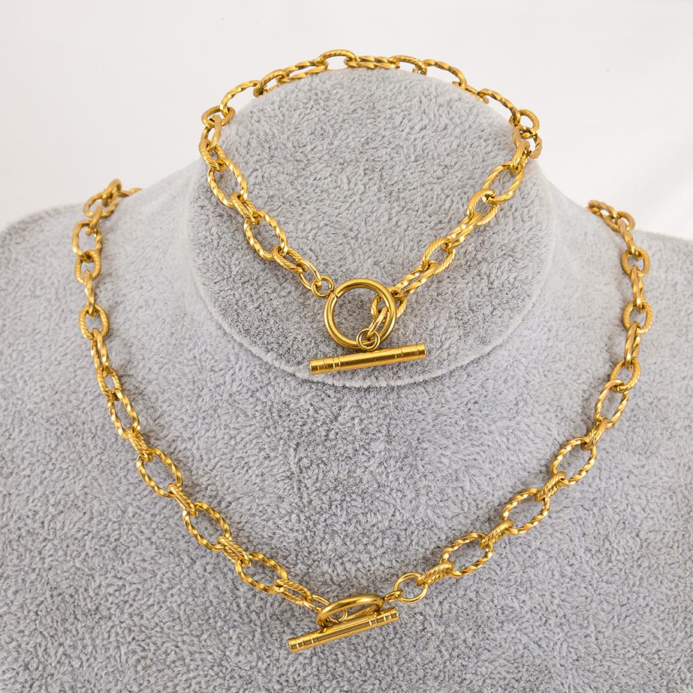 1PC 5PCS New Stainless Steel Frosted Necklace Bracelet Set Jewelry Making Gift Thick Link Chain OT Buckle Clasp Handmade Chokers