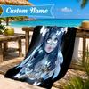 Custom Name Corpse Bride Art Heart In Space Adventure Microfiber Beach Towel, Lightweight for Summer Travel, Swimming Pool Fan Gift