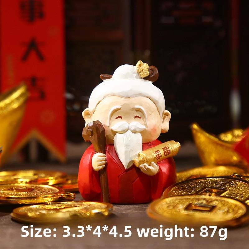All Wishes Fulfilled: Cute Little ImmortalsGod of Wealth Happiness Prosperity and Longevity Desktop Decorative Resin Handicrafts