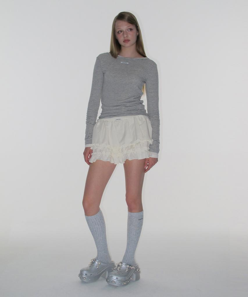 CRANK Striped Basic Boat Neck Top_Gray