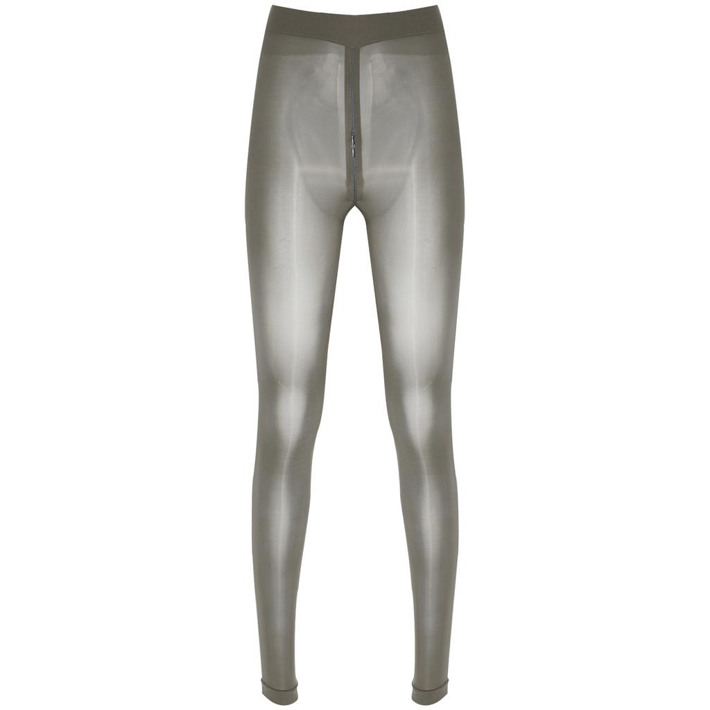 Women Sheer Pantyhose Zipper Crotch Design Stretchy See Through Tights Solid Color Elastic Waistband Leggings