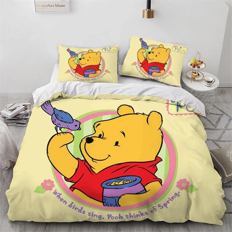 Winnie The Pooh Printed Bedding Sets Cartoon Comforter Cover Bed Cover Duvet Cover Pillow Case 2-3 Pieces Sets Kids Adult Size