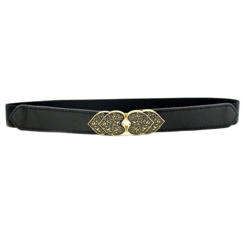 Womens Stylish Pu Elastic Waist Belt Versatile For Dresses And Skirts In Black Minimalist