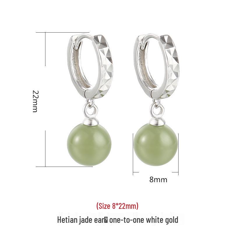 Boucles d'oreilles pendantes en argent sterling 925 et jade Hetian pour femmes – Design de mode facetté, cadeau parfait