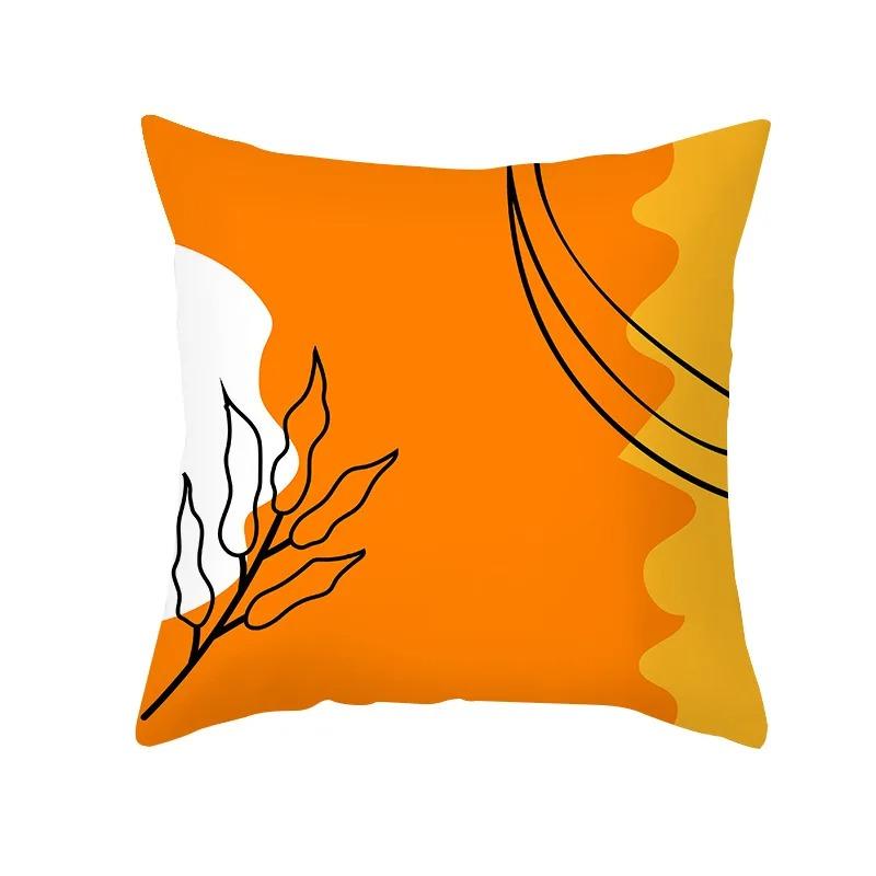 Nordic Orange Geometric Print Peach Skin Fabric Pillowcase Home Room Decoration Office Seat Living Room Sofa Cushion Cover