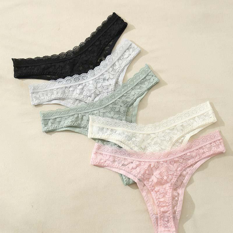 Sexy Lace Women Underwear Low-waisted Hollow Underwear Pure Cotton Women Briefs V-shaped Women Underwear High Elastic Breathable Antibacterial Fabric