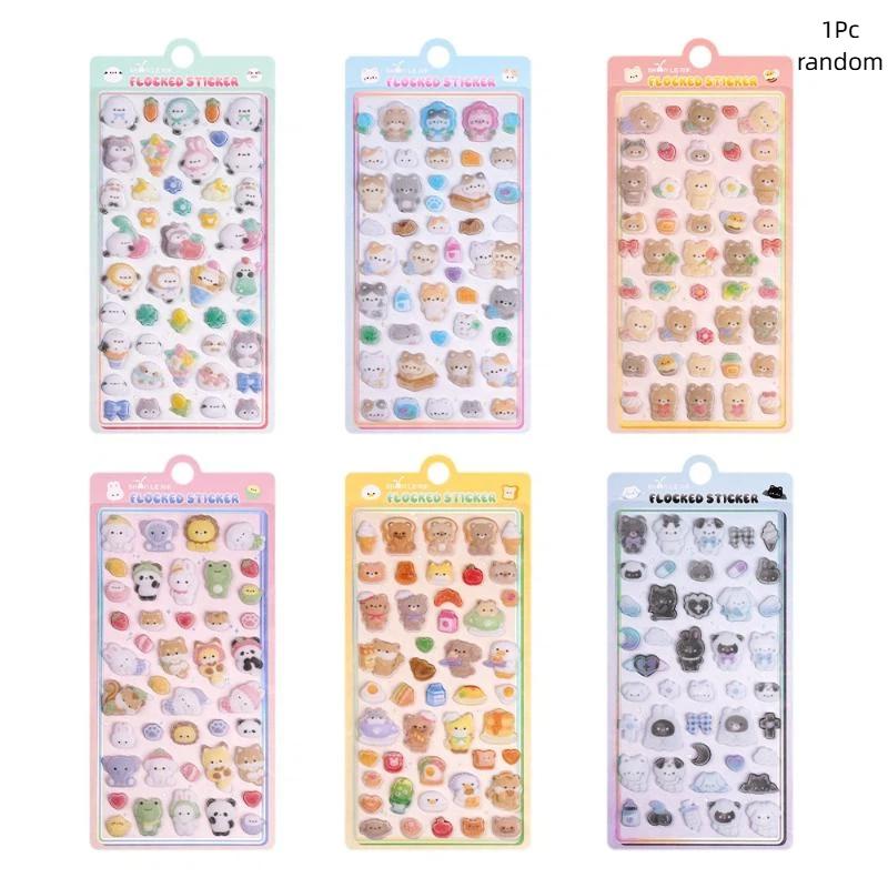 New 1Pc Cartoon Animals Flocked Sticker Creativity 3D Relief Stickers Fun Scrapbooking DIY Diary Decoration Stationery Stickers